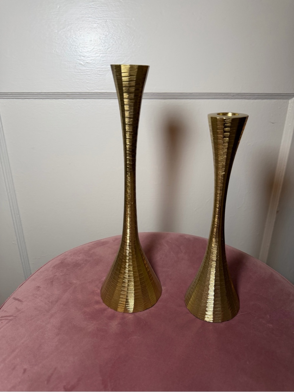 Gold Modern Tapered Metal Candle Holders - Set of 2